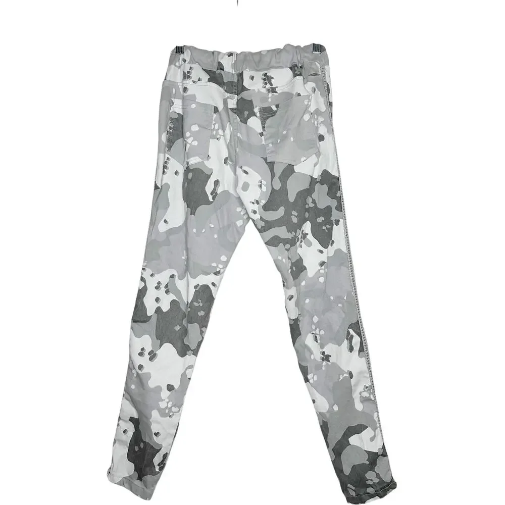 Y2K Brand Bazar Pull on Gray Camo Pants 8 S High Rise Retro Skater Streetwear